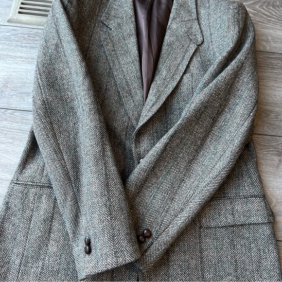 Vintage Hyde Park Union Made Pure Wool Striped Herringbone Tweed Blazer - Picture 6 of 15